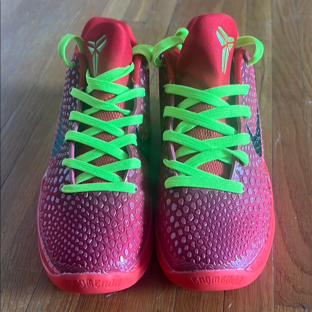 Vibrant Red and Green Sneakers with Neon Laces